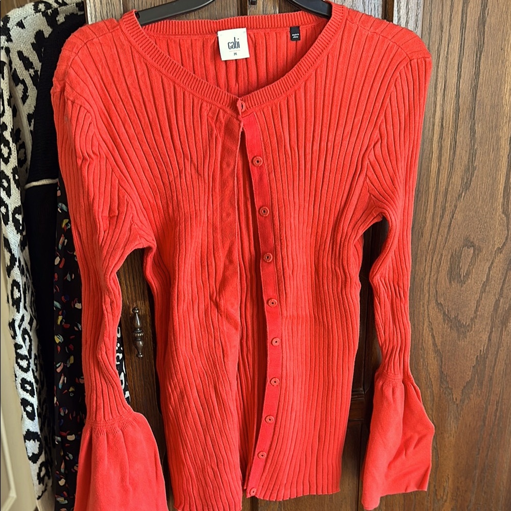 Cabi Red Ribbed Cardigan